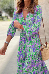 Vestido largo bohemio de cachemira con cuello en V y manga larga